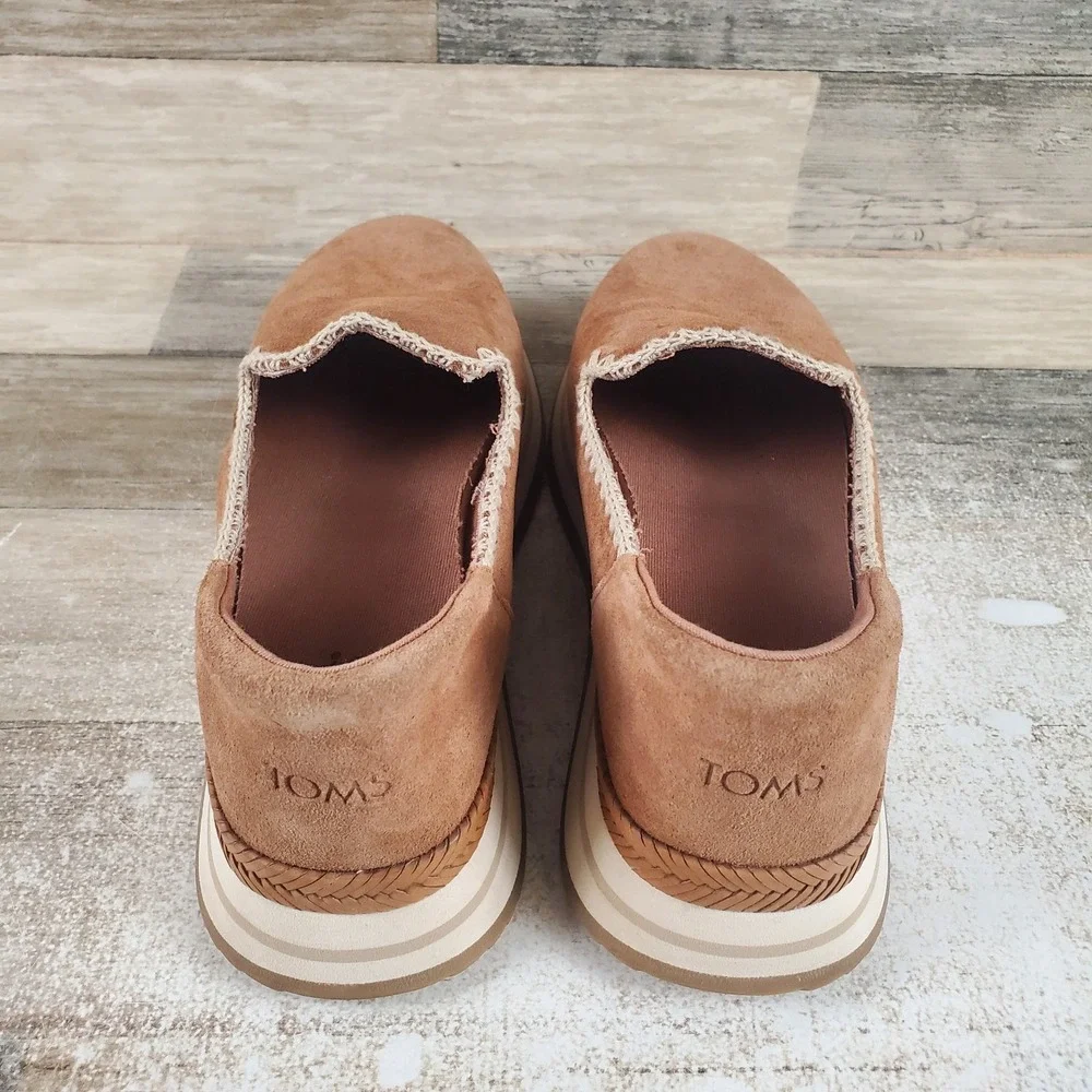 TOMS Jocelyn Womens Espadrille Shoes Sz 8 Brown Suede Platform Slip On‎ Sneakers
